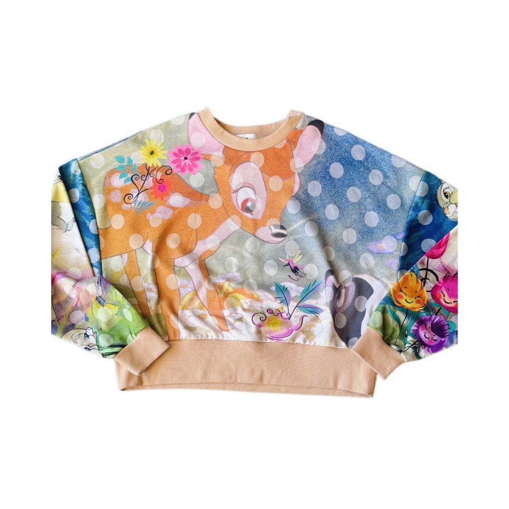 Disney Parks Bambi & Friends Cropped Sweatshirt Pullover Top Womens XS‎ CUTE - Picture 4 of 5
